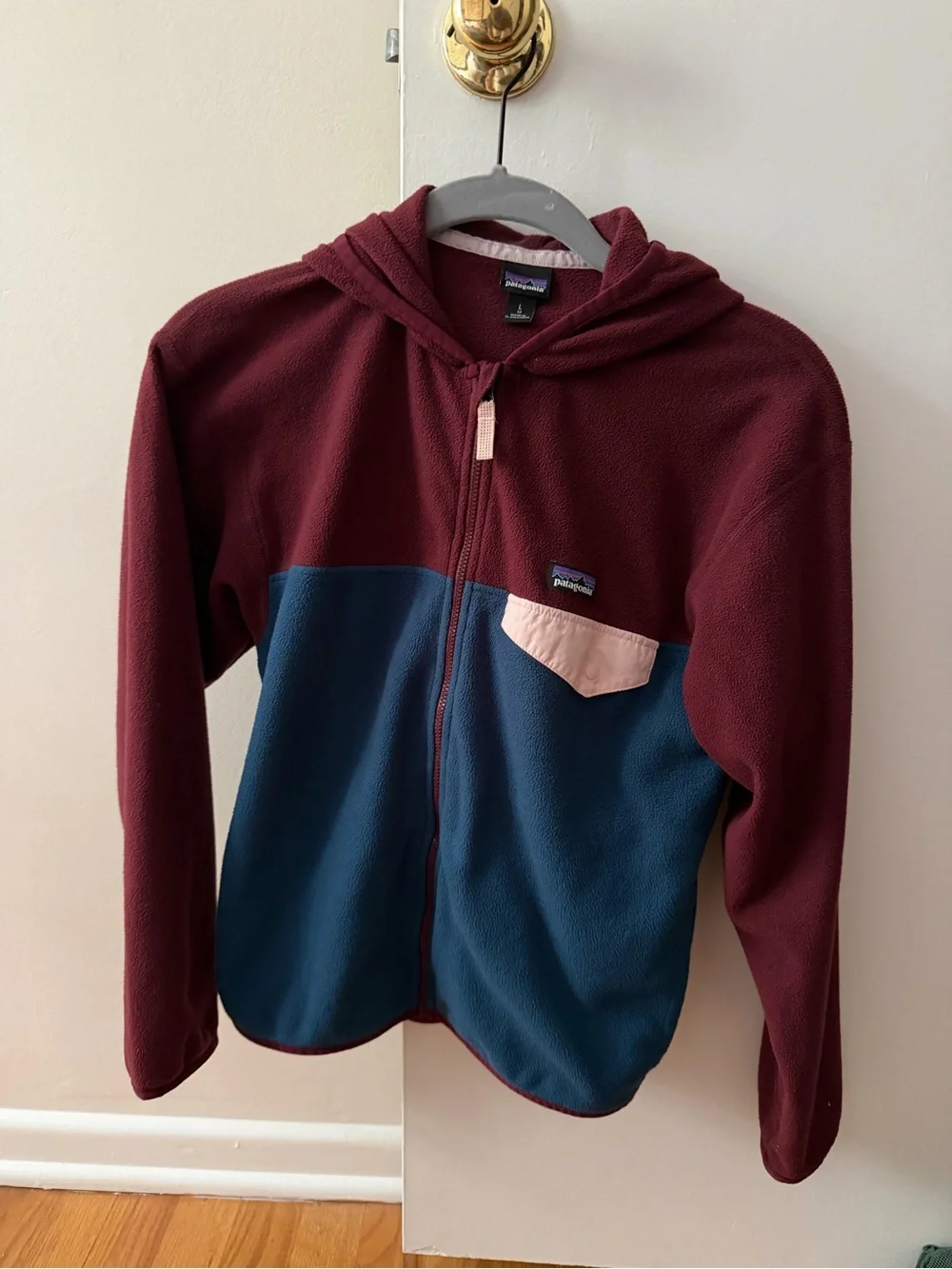 Patagonia Kids' Micro D Hooded Fleece Jacket - Burgundy & Teal